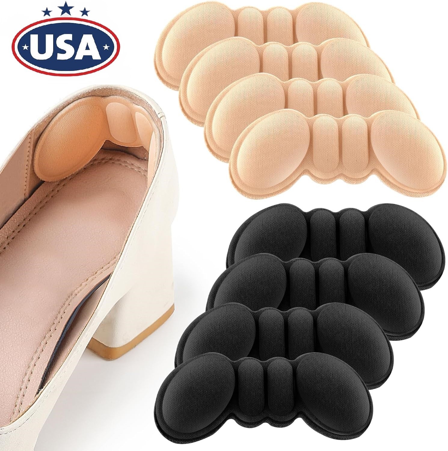 4 Pairs Heel Pads for Shoes Too Big Foamed Cotton Heel Cushions Pain Relief USA