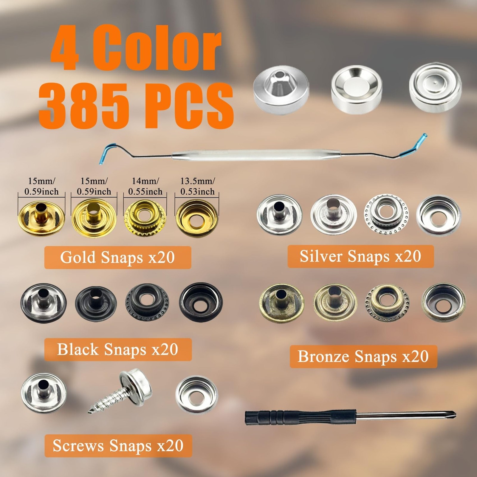 385 PCS Snap Fastener Tool Kit with Snap Buttons for Fabric, Boat Cover, Canv...