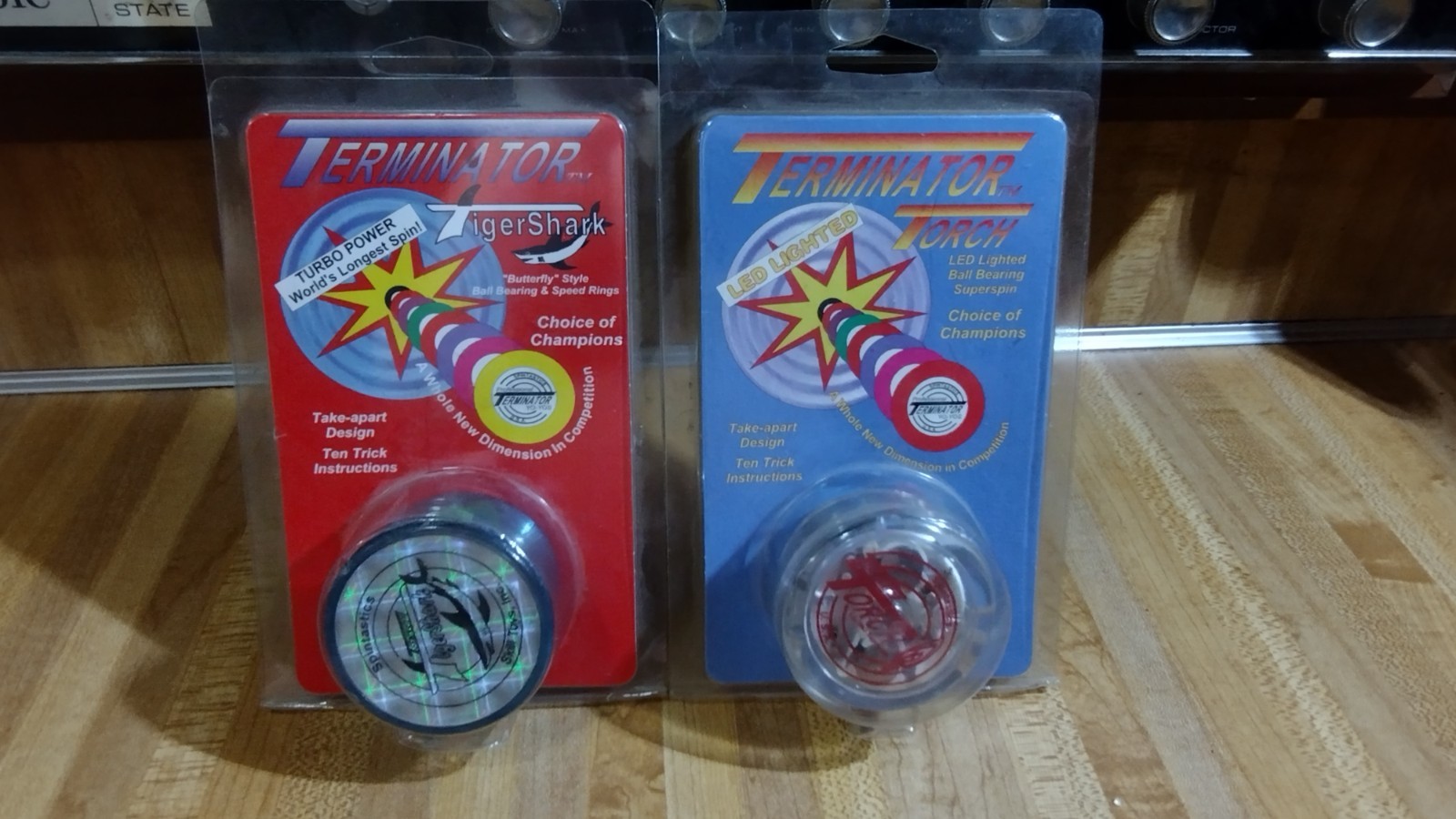 (2) Spintastic Terminator Yoyo's,Tigershark(blue),Torch(clear),new!