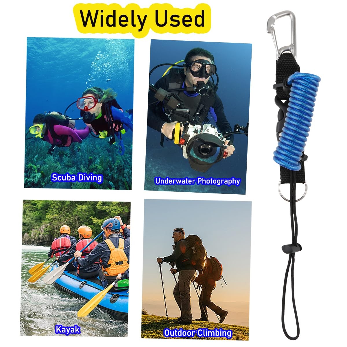 Scuba Diving Lanyard, Heavy Duty Spring Coiled Diving Clips