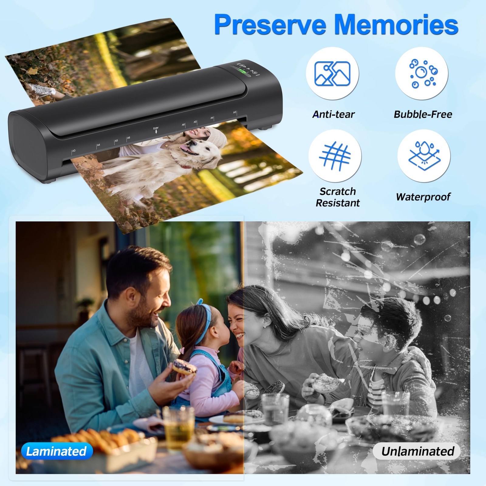 13 Inch Laminator Machine with 30 Laminating Sheets, A3 11-in-1 Hot & Cold Th...