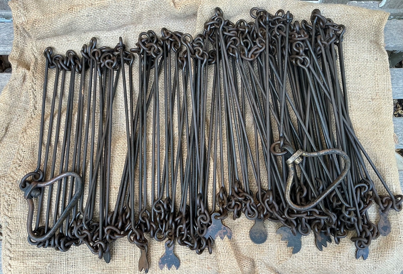 Antique 100ft Chesterman Surveyors Chain / Land Chain Brass handles and all tags