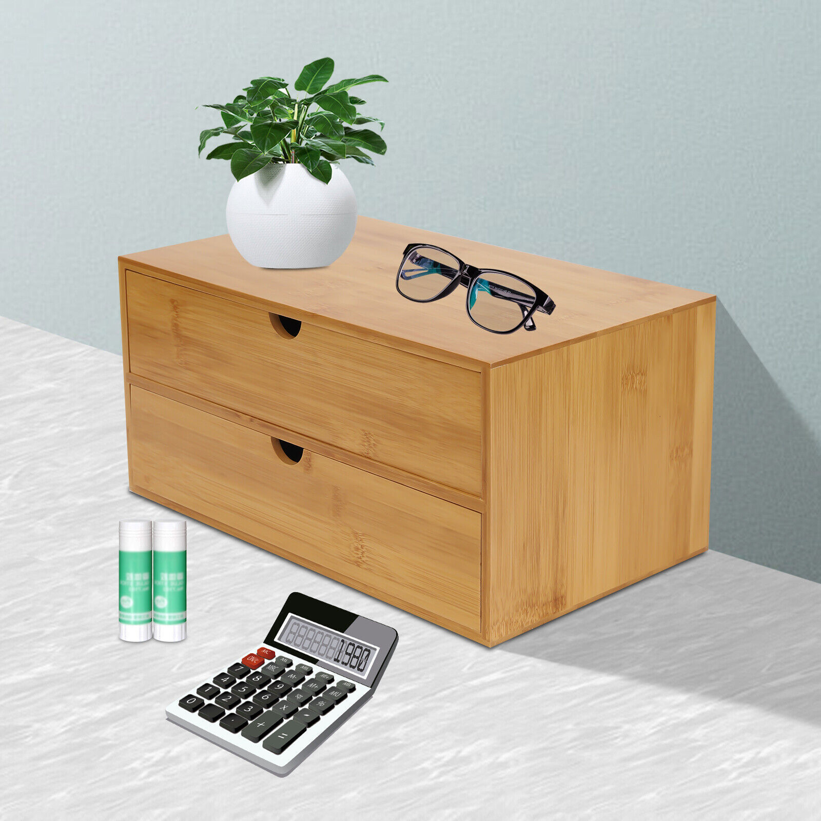 New Small Bamboo Desktop Organizer Storage Box with 2/3/4 Drawers, Simple Design