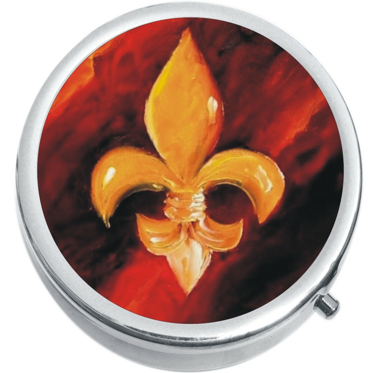 Gold Red Fleur De Lis Medicine Vitamin Pill Box