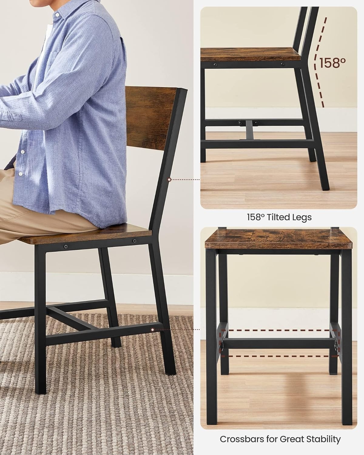 2-Pack Easy Assembly Rustic Brown Dining Chairs - Durable and Chic Design