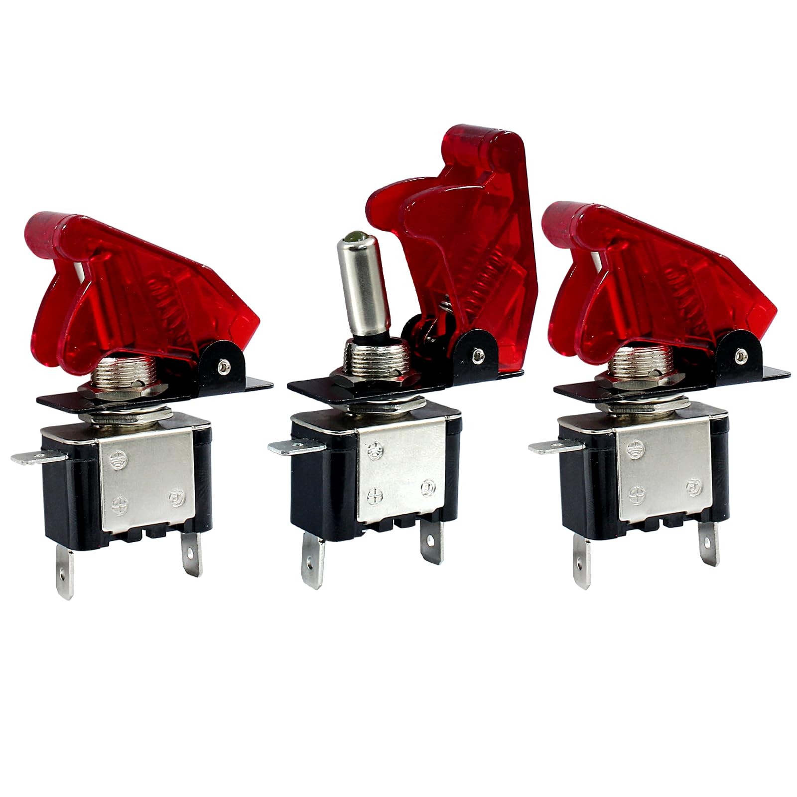 3 Pack 12V Red LED Illuminated Toggle Switch with Cover Guard 3 Pin On Off
