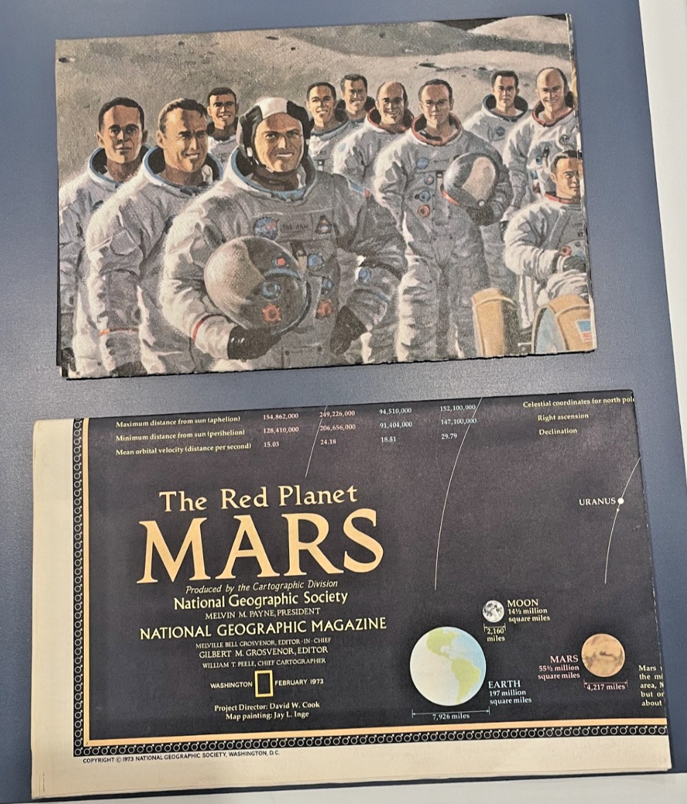 Vintage 1973 National Geographic Map Apollo Moon Landing & Mars Posters NASA