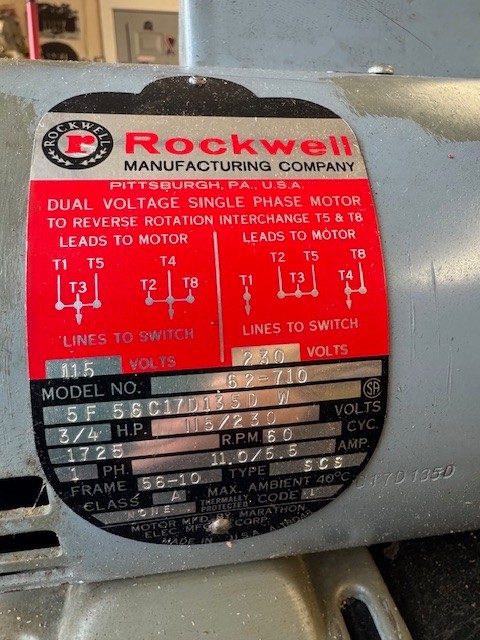 Delta Rockwell HD 3/4 HP Electric Motor 115/230 V Single Phase 1725 RPM