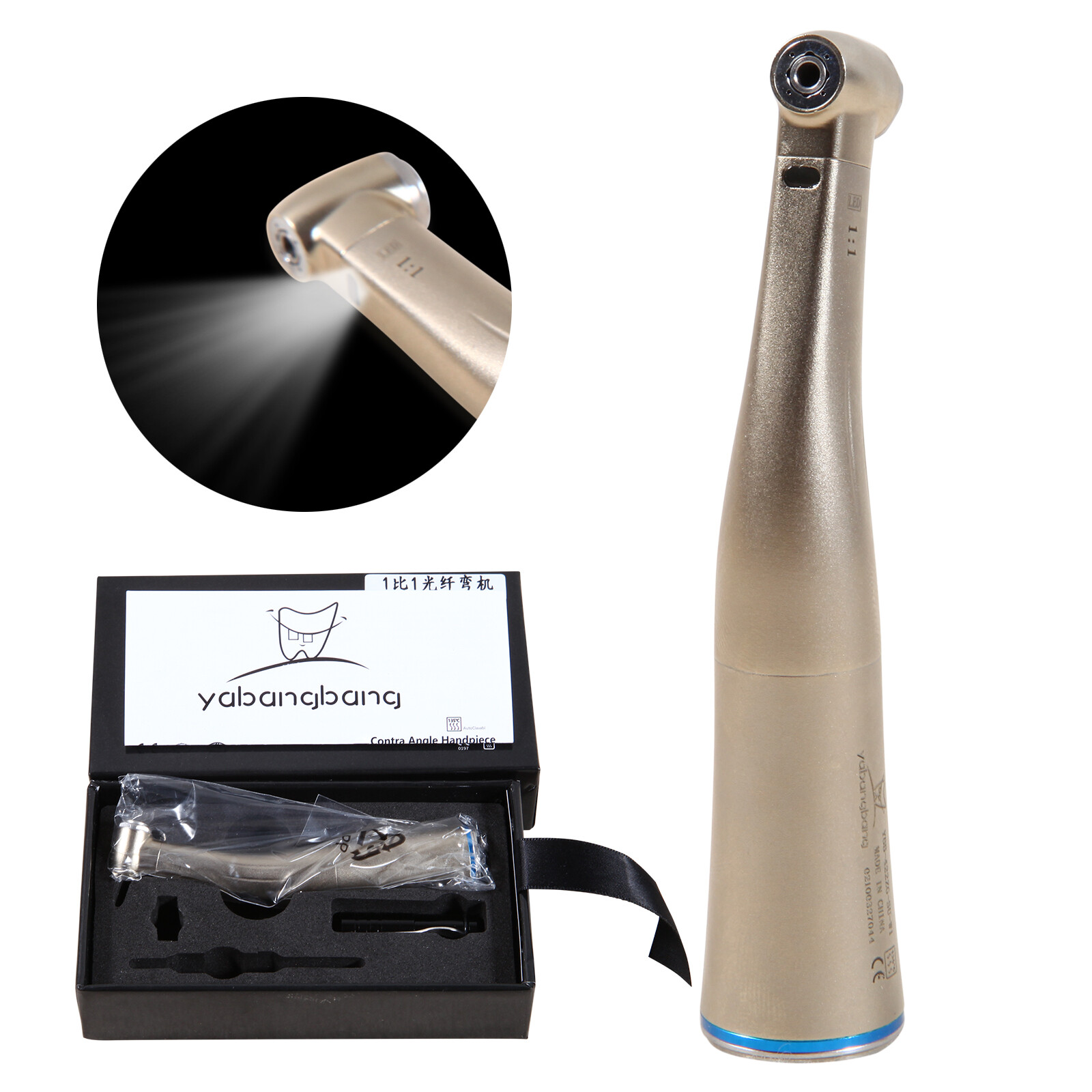 Dental 1:1 LED Fiber Optic Contra Angle Handpiece Fit NSK E-type Internal YQ