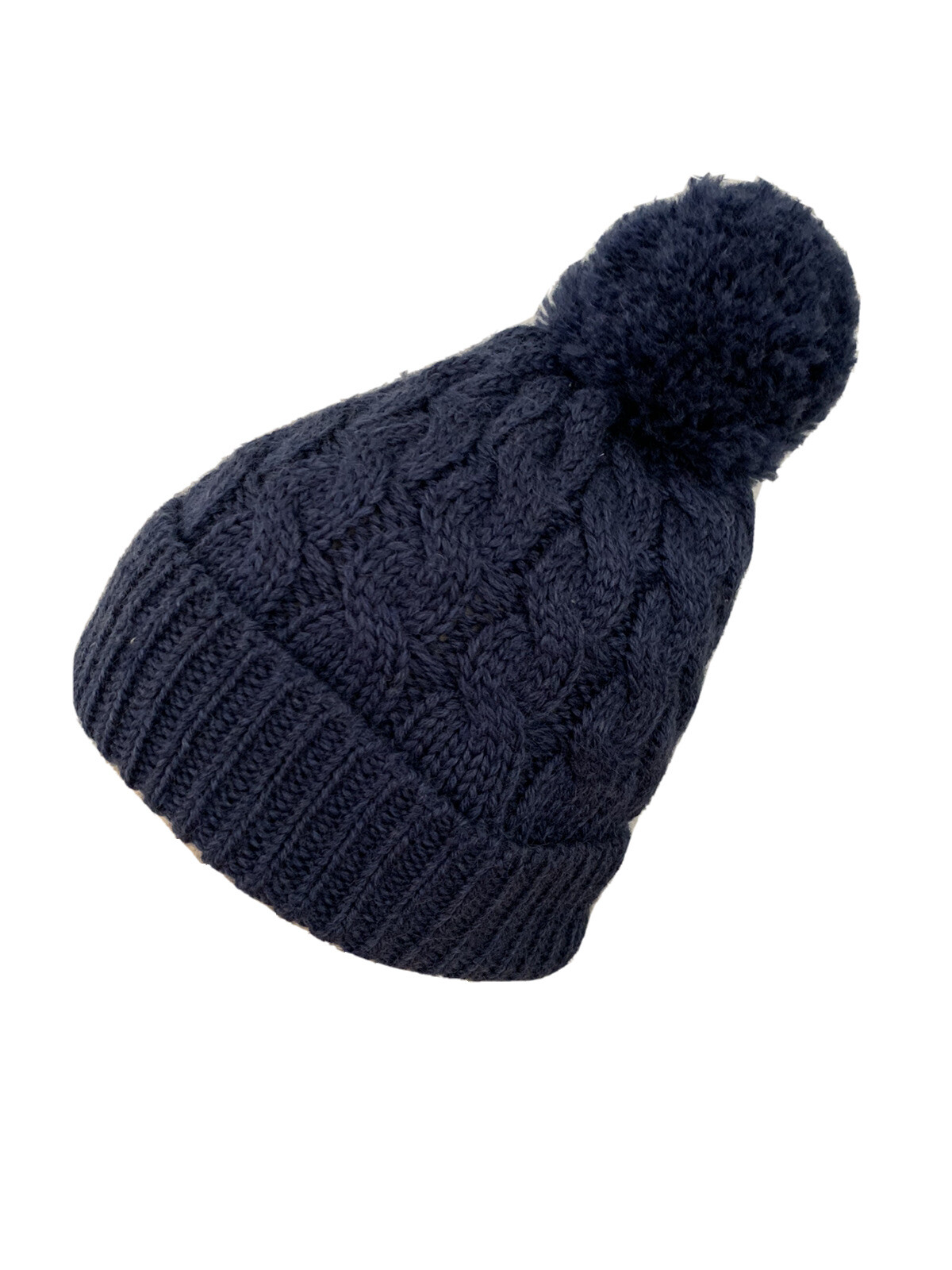 MINT WoolOvers LAKE BLUE Cable Knit Pom Soft Wool Knit Beanie Hat O/S