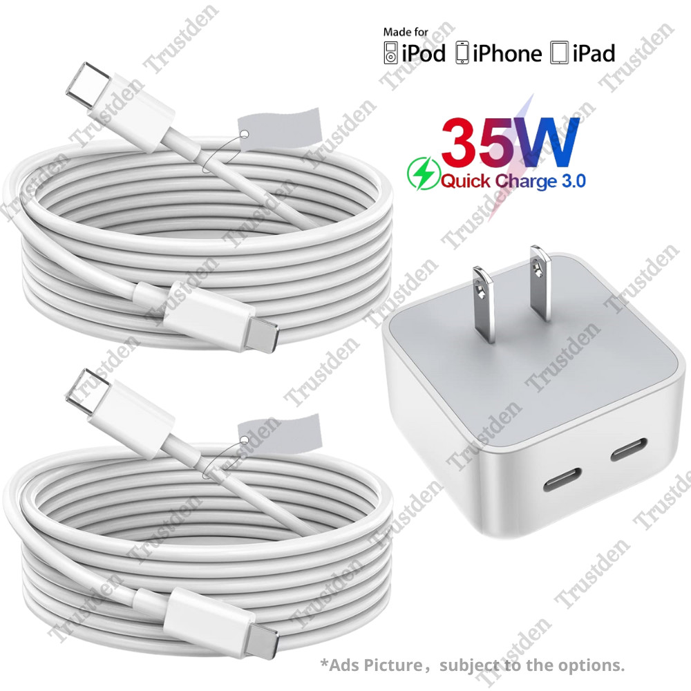 For iPhone 14/13/12/11 iPad Pro 35W USB-C Dual Port Fast Charger Cube PD Adapter