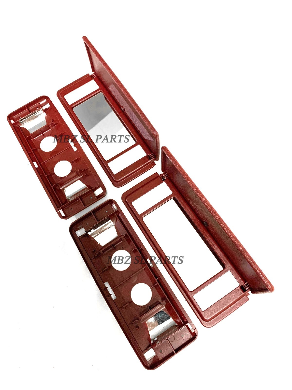 2 Mercedes R129 SL500 SL320 SL600 500SL 300SL BURGUNDY SUN VISOR MIRROR TRAY VA
