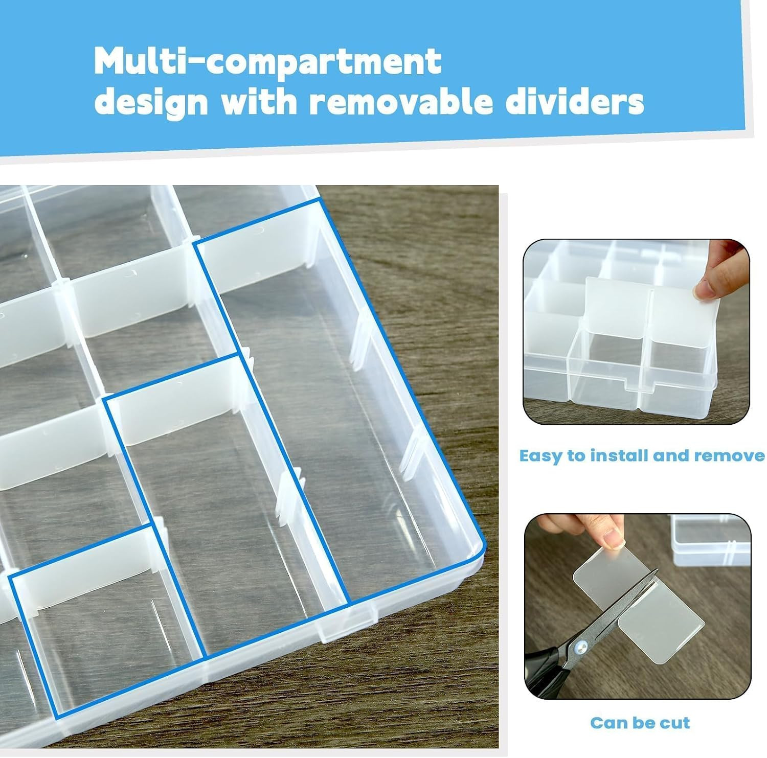 2Pack 24-Grid Clear Plastic Bead Organizer Box with Adjustable Dividers | Clear