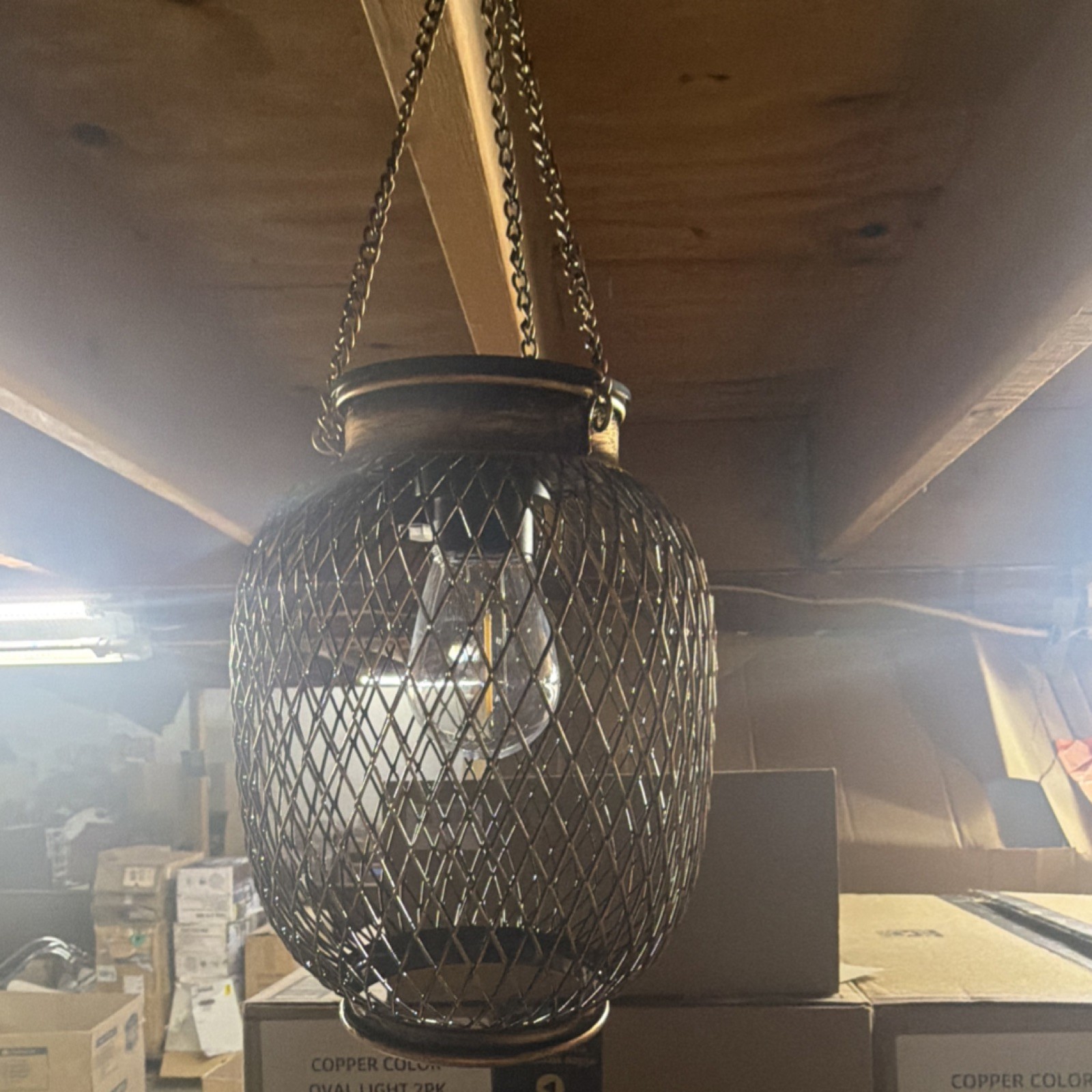Copper Outdoor solar powered Hanging Lantern 2 Pack Metal Mesh Light Fixture