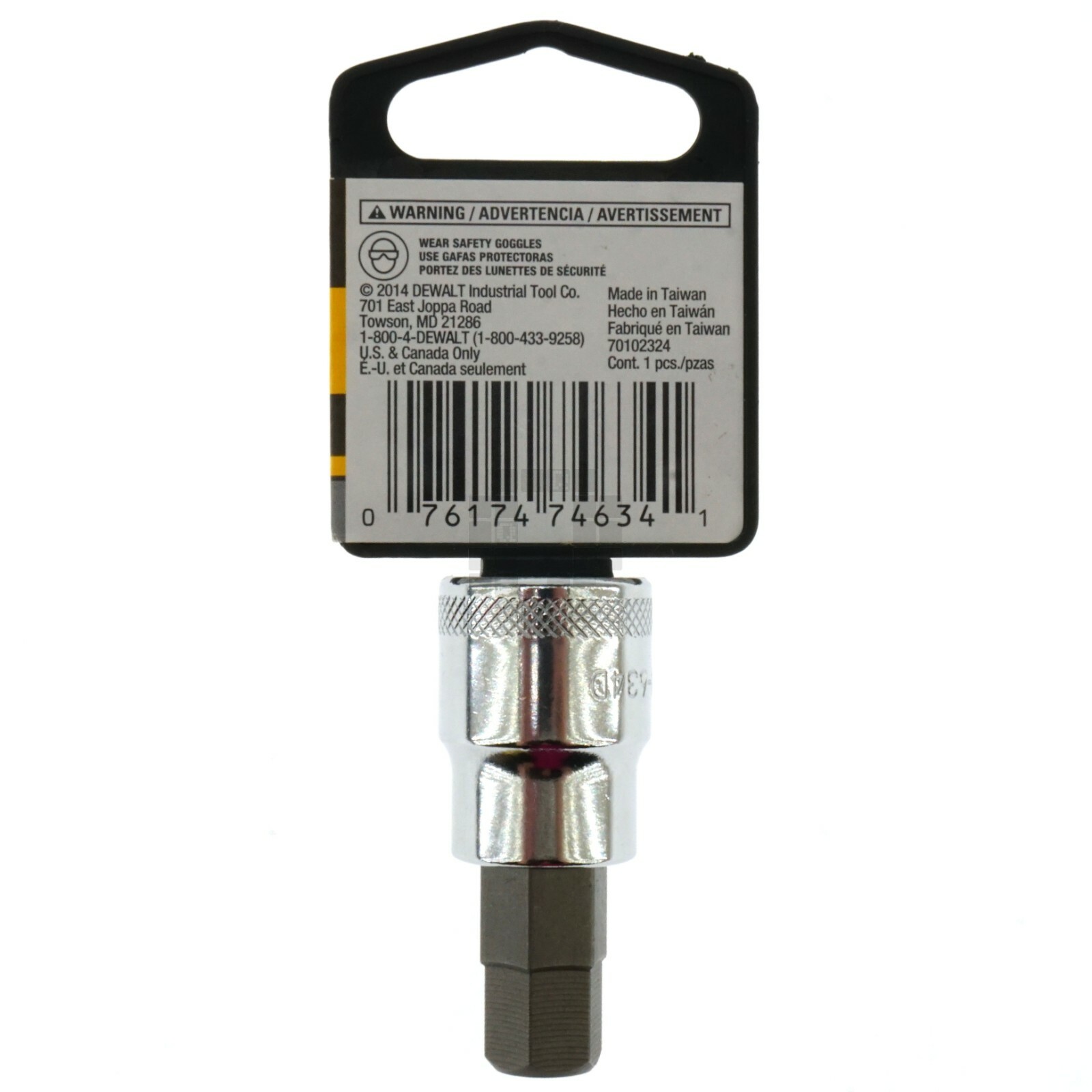 Dewalt DWMT74634OSP 7/16" Chrome Hex Bit Socket, 3/8" Drive, 74-634D