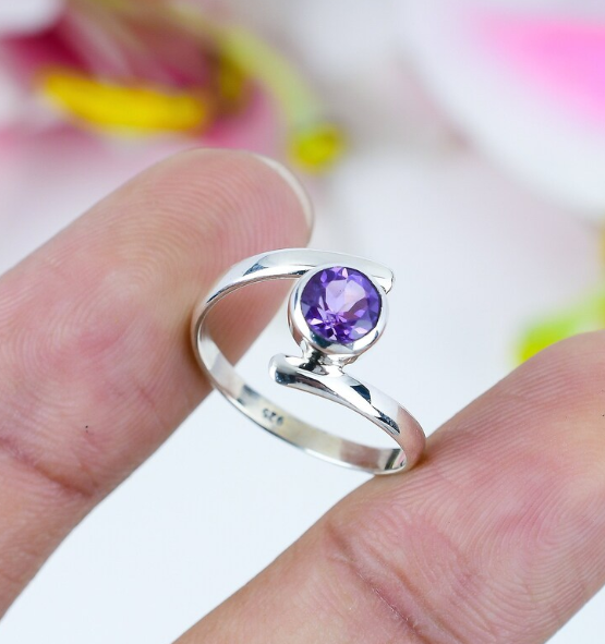 Amethyst Gemstone Ring Solid 925 Silver Handmade Dainty Gift Ring All Size SR142