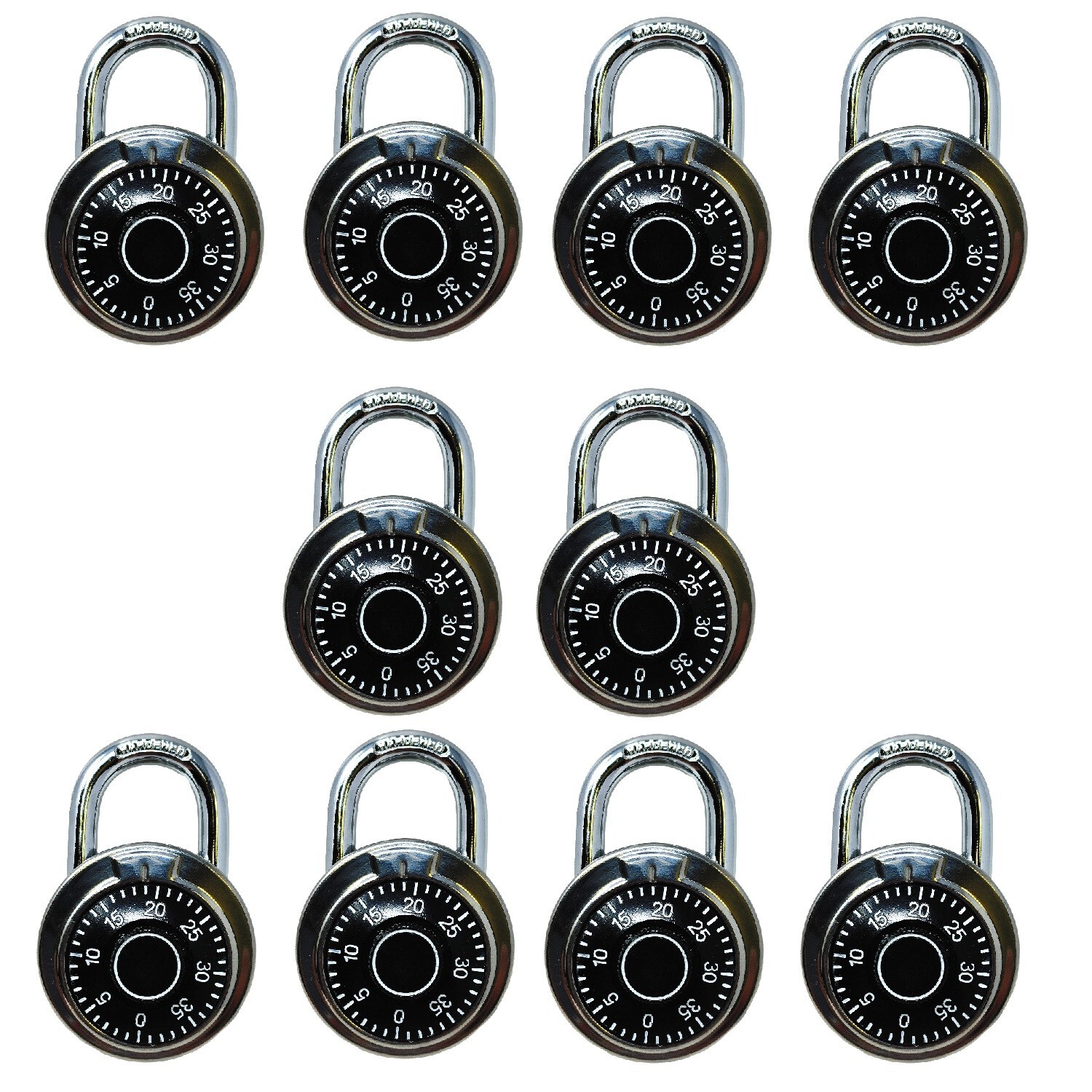 10 Pk 2in Combination Lock Dial Padlock Hardened Steel Gym Locker Bike School