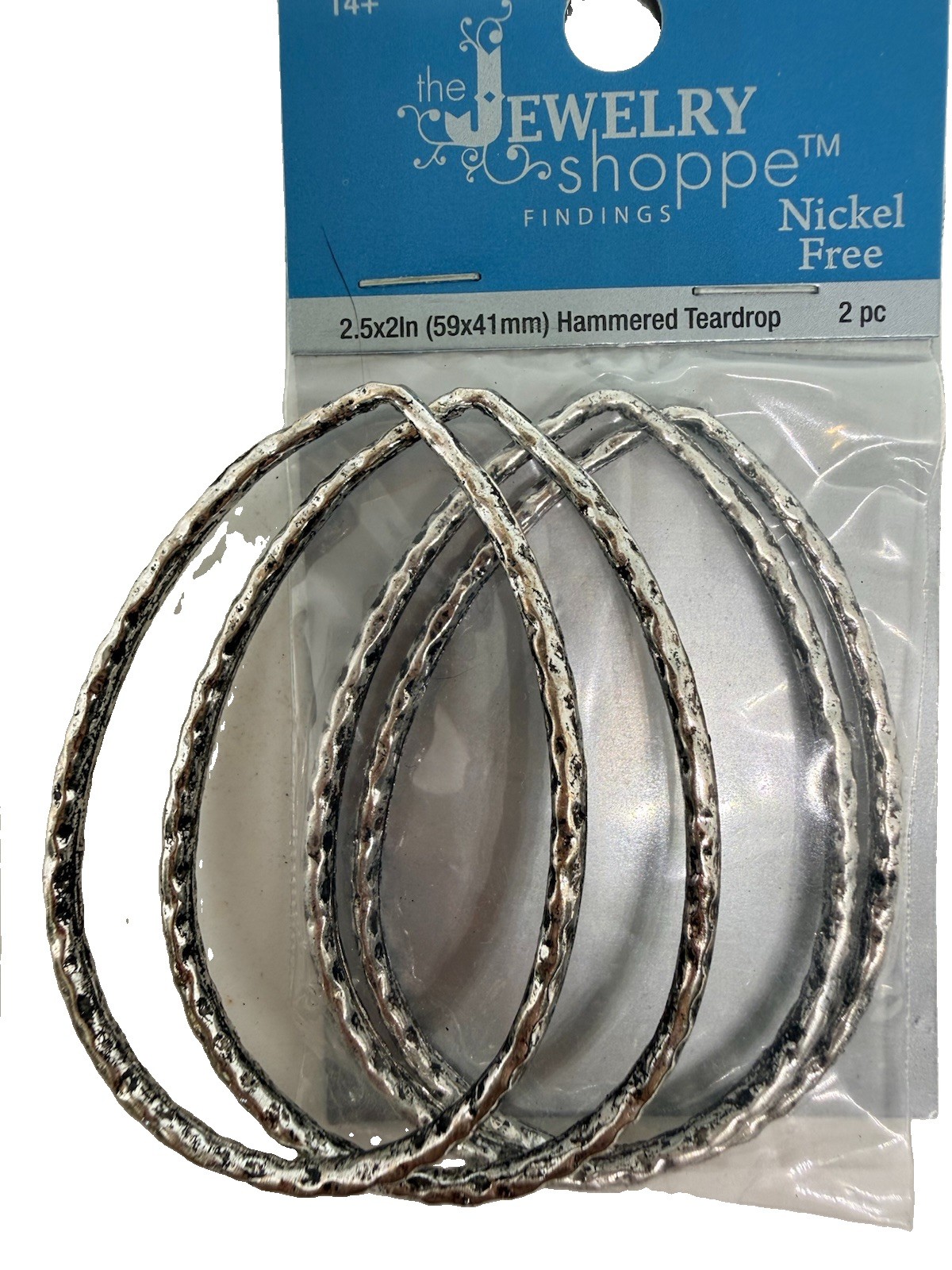 2.5x2ln (59x41mm) Hammered Teardrop Findings 4 Pc