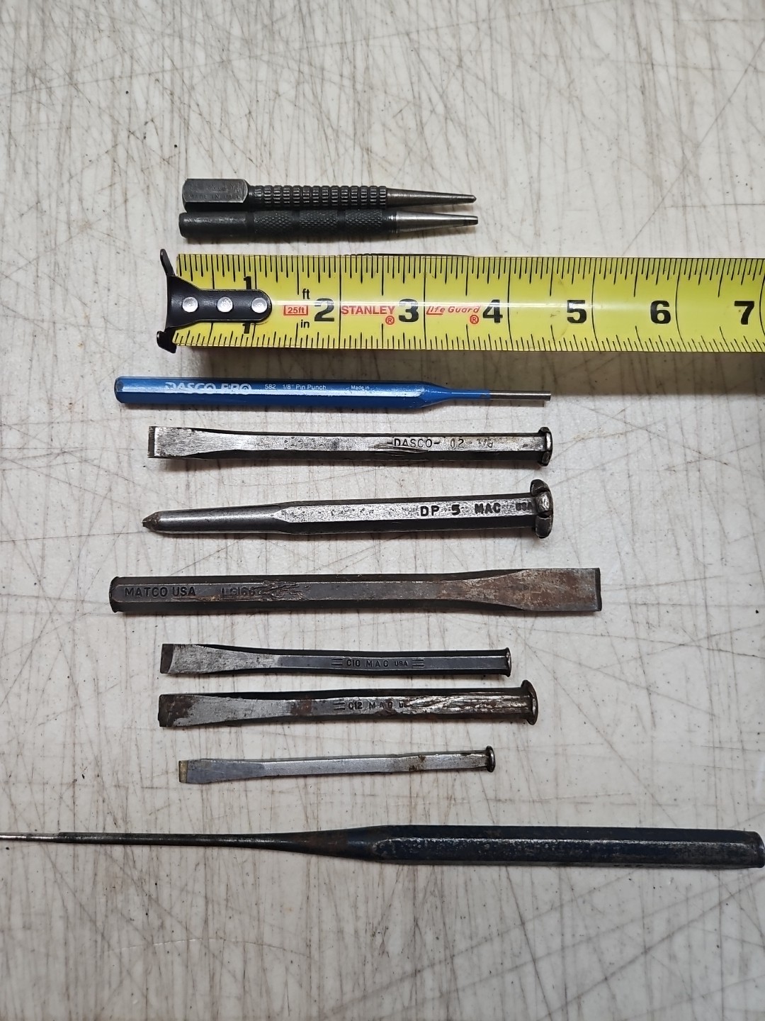 12 Assorted Small Chisels Center Punches Stanley Mayhew MAC Matco Dasco & More!