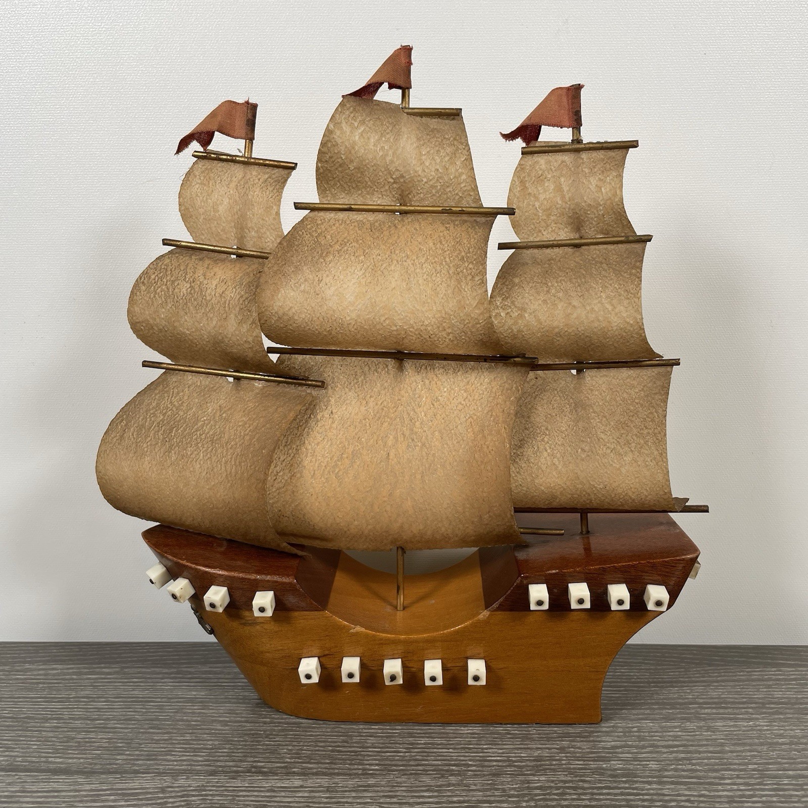 Vintage Handmade Wooden Model Boat / Ship 1960s-70s | For Display / Missing Lamp