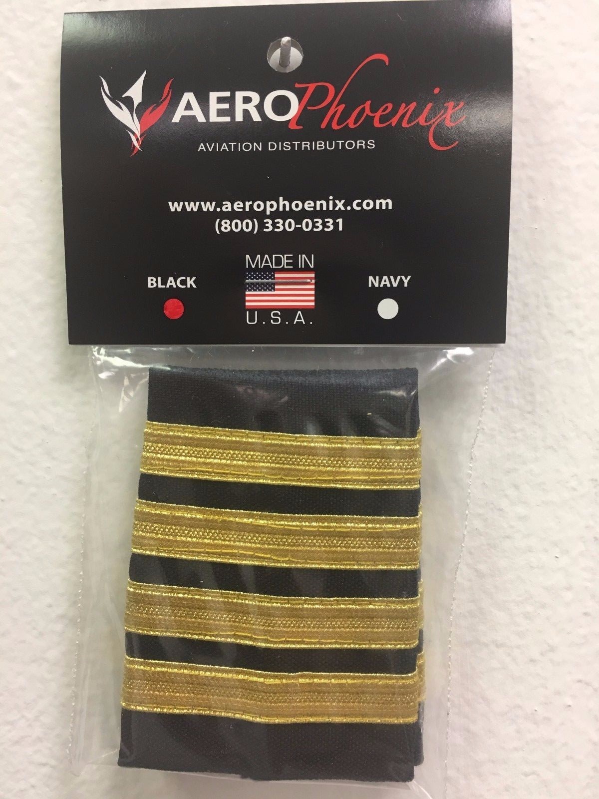 AeroPhoenix PILOT CAPTAIN AIRLINE EPAULETS SLIDERS  4 BARS GOLD ON BLACK FABRIC
