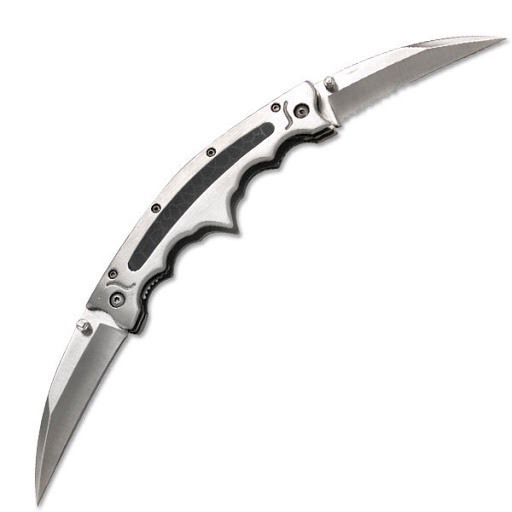 9" Overall Dual Blade Linerlock Folding Knife w Pocket Clip Stainless   VL-01P