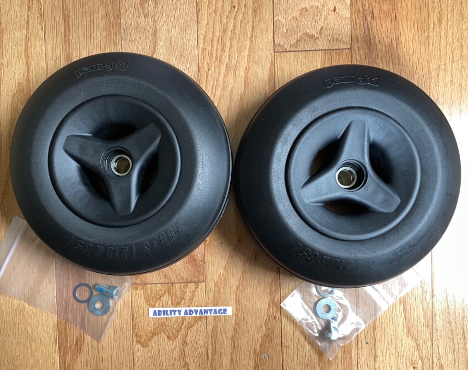‘2 NEW’ Permobil TAPERED SOLID 8” TIRES on CASTER WHEELS W/ (210/65) F3, F5, M5.