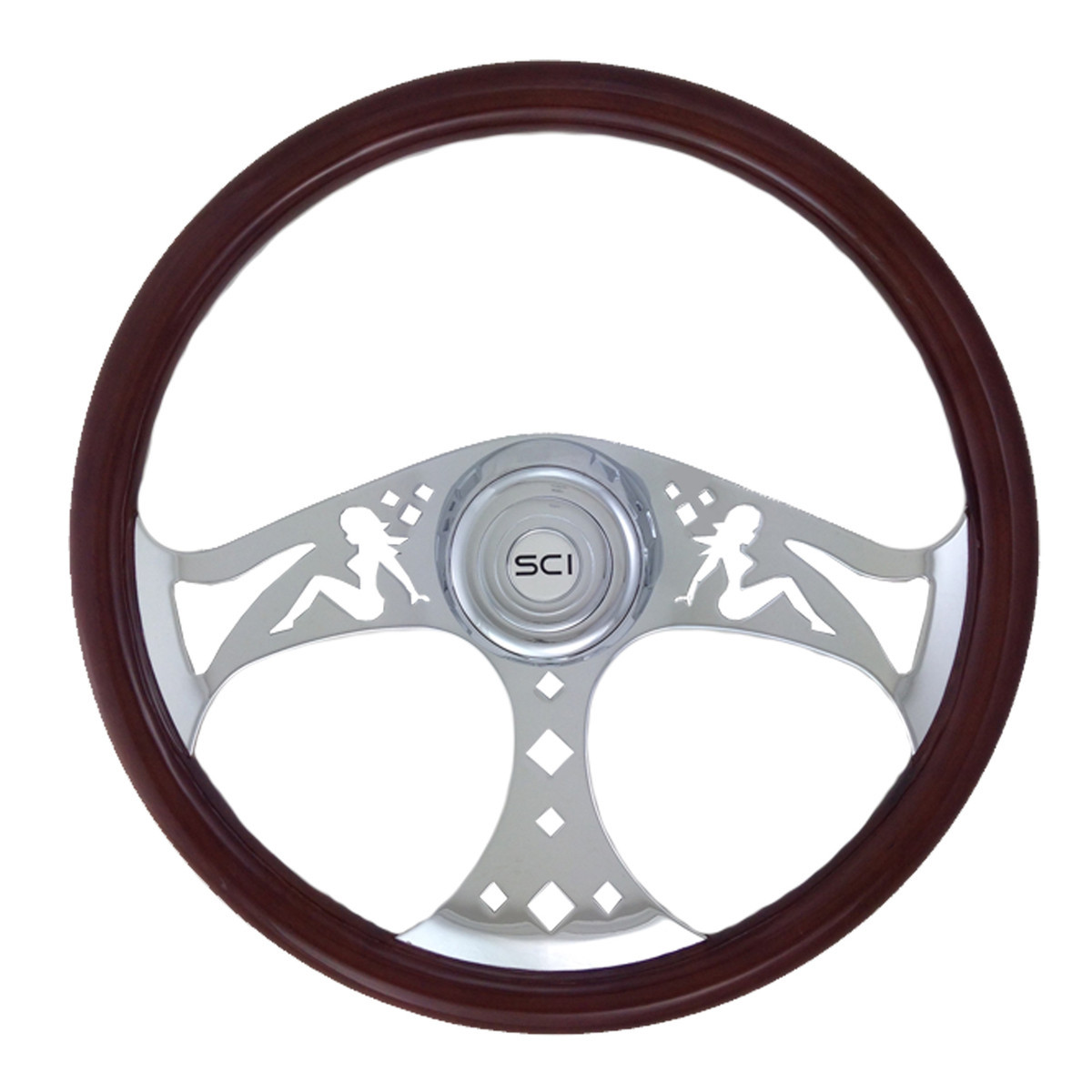 Steering Wheel 3 Spoke Mud Flap Girl 18" Wood Rim for Kenworth, Peterbilt.......