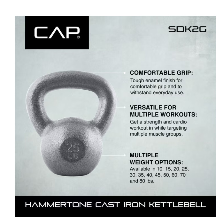 CAP Barbell Cast Iron Kettlebell, Single, 25-Pounds