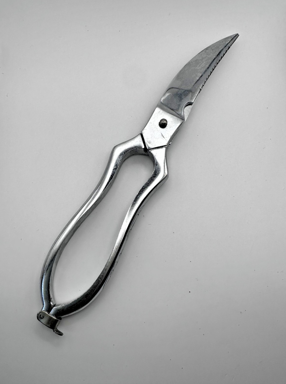 Vintage French Chrome Poultry Shears By Nogent w/ Floral pattern handle 7.5"