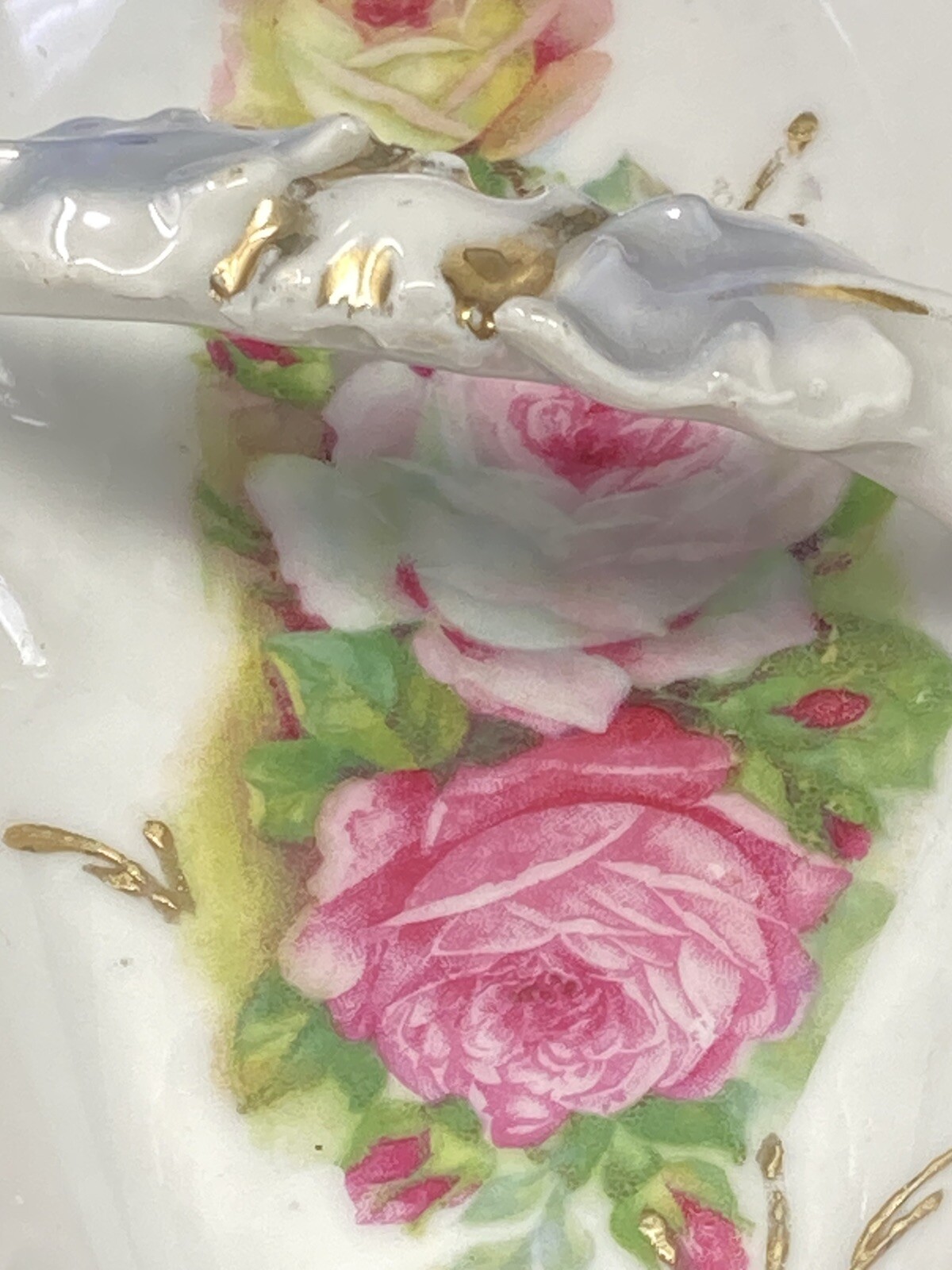 Hand Painted German Center Handle Floral Dish