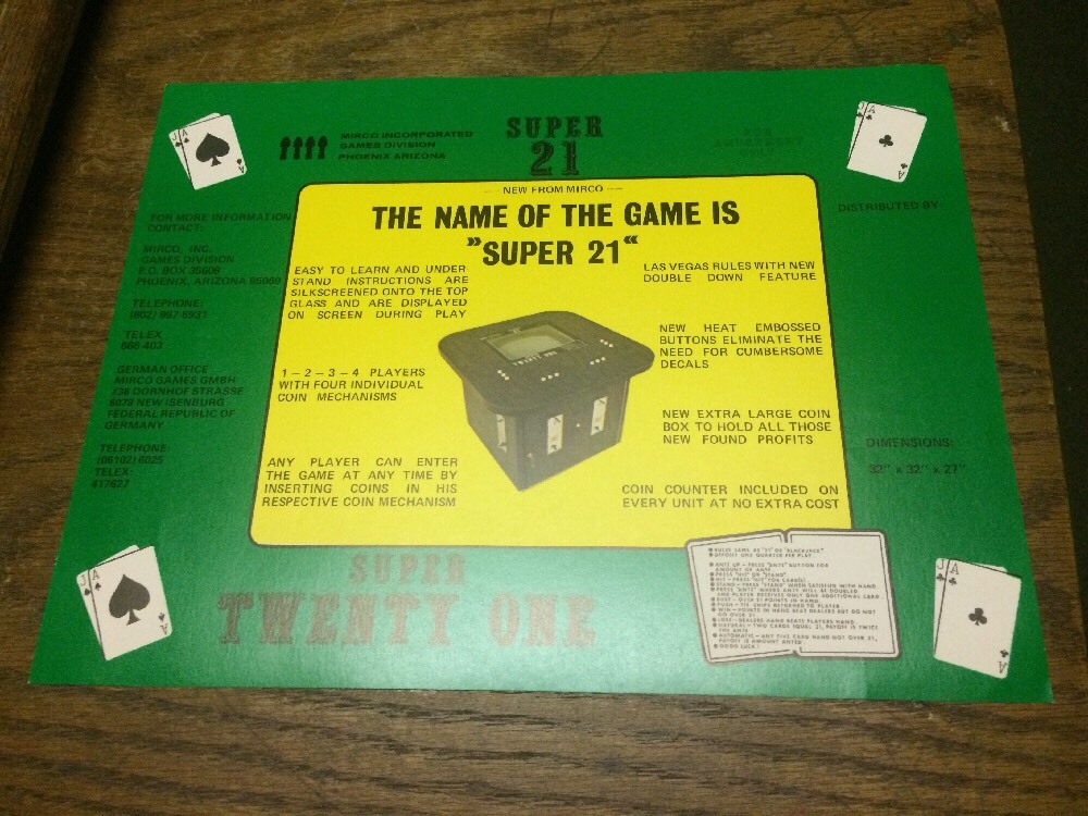 Mirco SUPER TWENTY ONE Video Game flyer- original