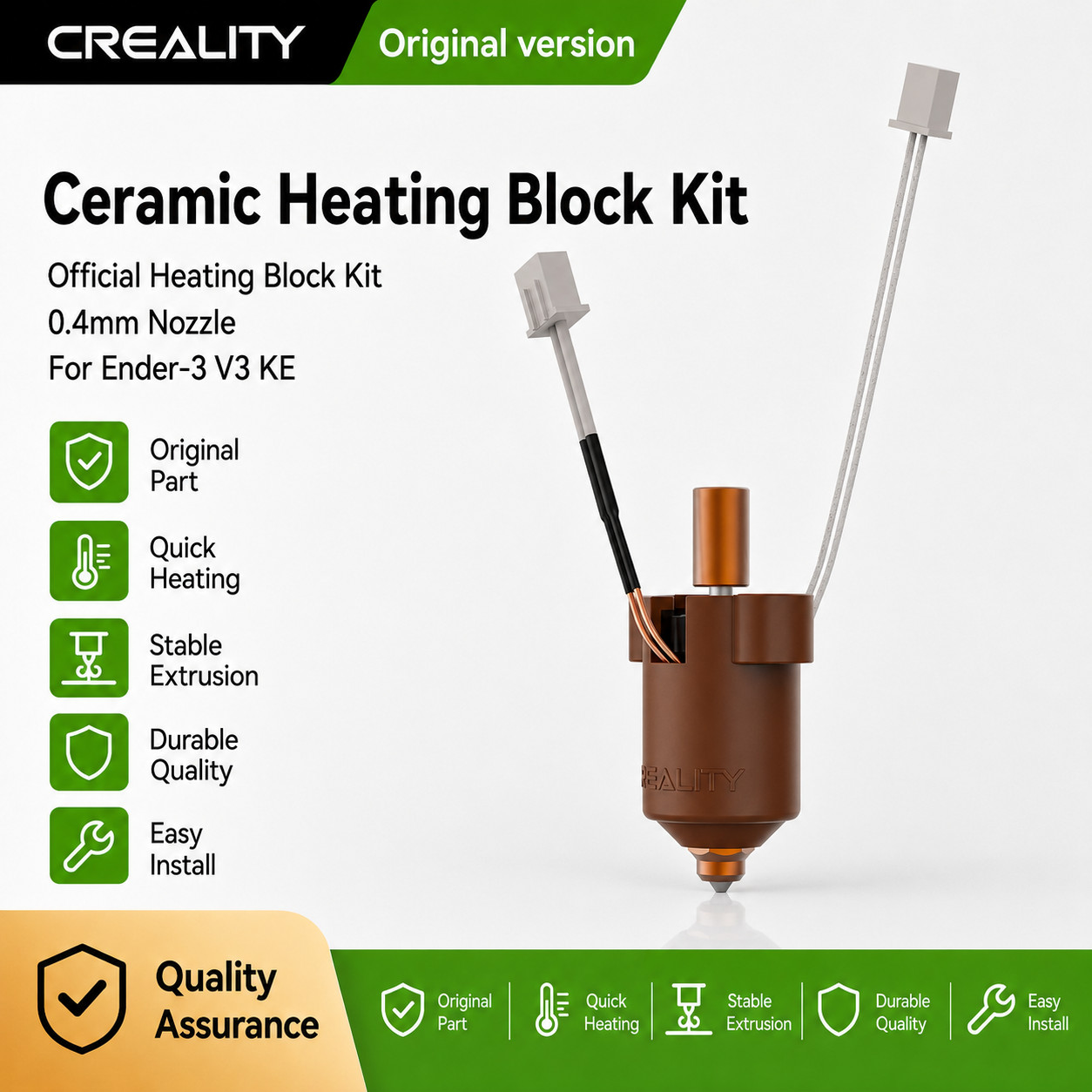 Creality Ender-3V3 KE Ceramic Heating Block Kit,Bimetallic Material Nozzel 0.4mm