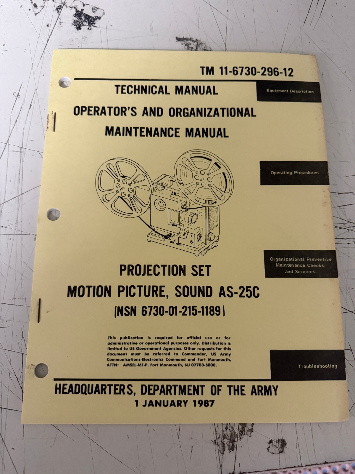 VINTAGE Bell & Howell 2585 AS-25C Instruction Manual used by Army 1987