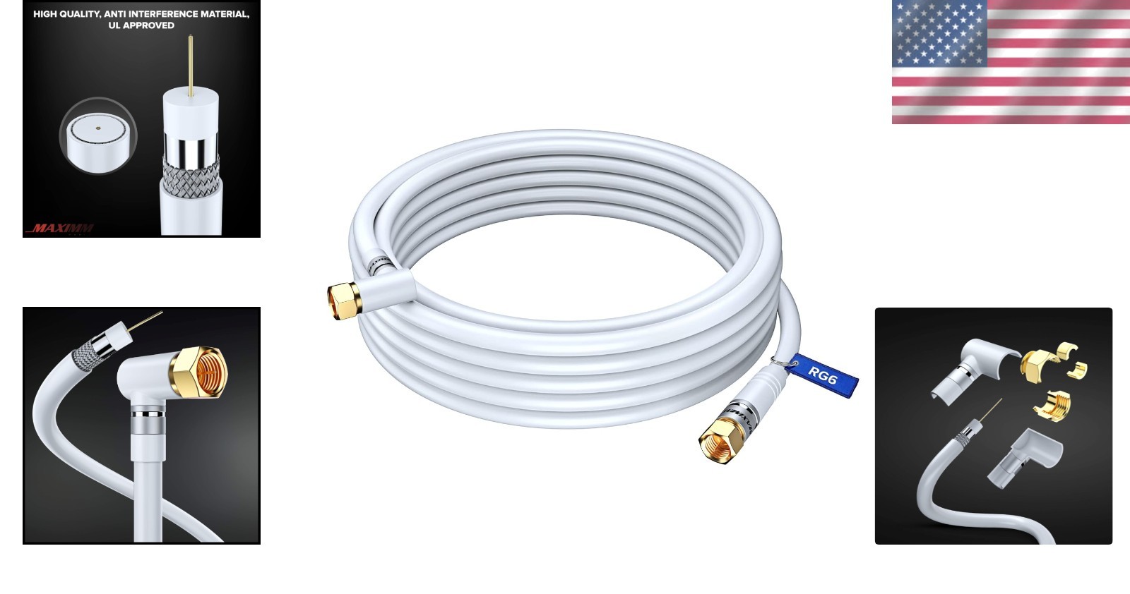 RG6 Coaxial Cable 25ft with 90-Degree Angled Connector - Ultimate Flexibility