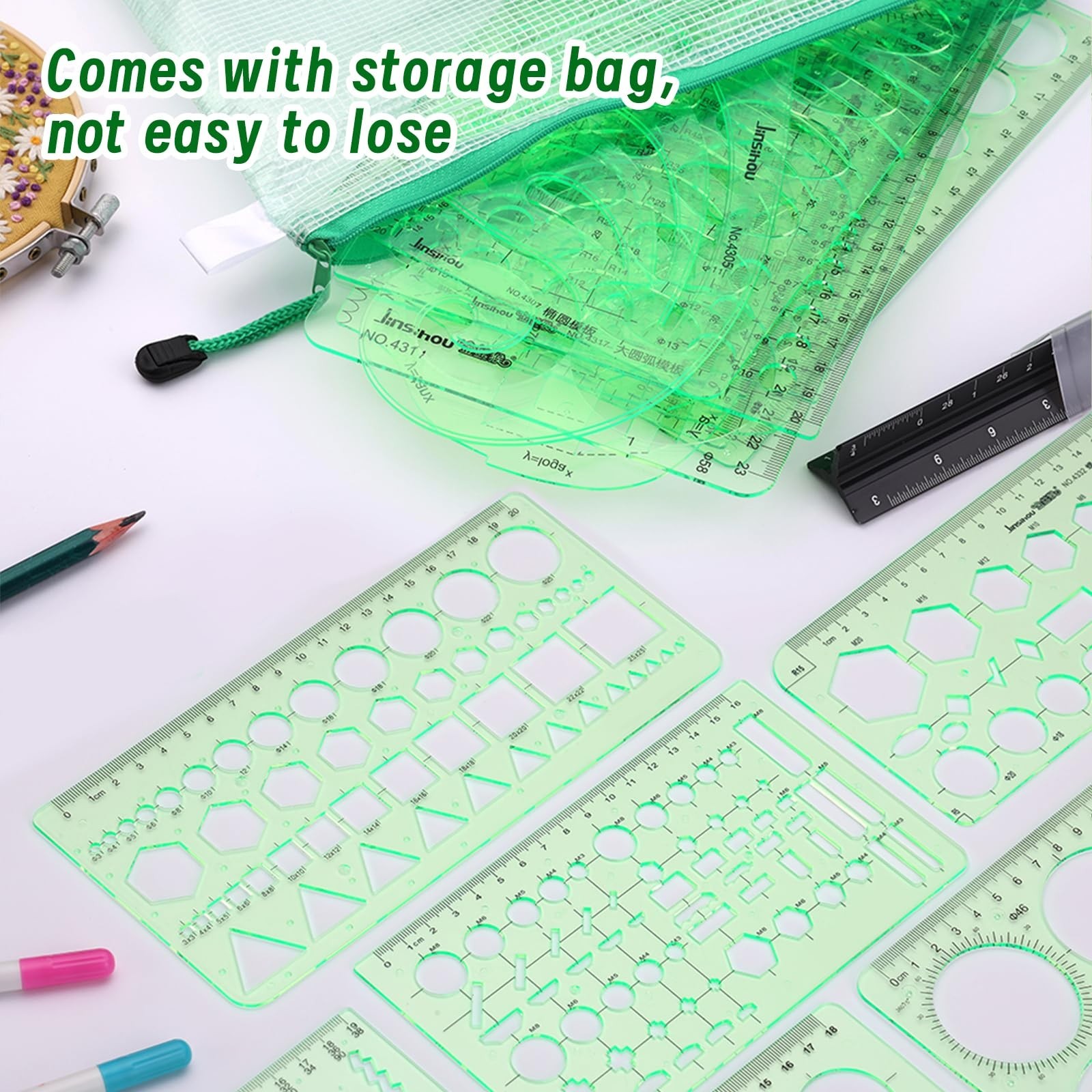 18 Pcs Geometric Drawings Templates, Drawing Stencils, Ruler Set, Circle Temp...