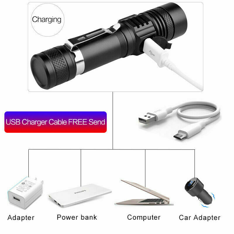 Super Bright LED Tactical Flashlight Zoomable With Rechargeable Battery