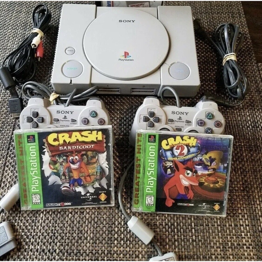 Sony PlayStation 1 PS1 Console Bundle w/Crash Bandicoot 1 and 2 + 2 controllers
