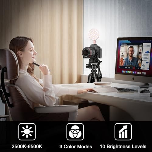 LED Video Light, 2500mAh Rechargeable Camera Light, CRI97+ Dimmable Ring Pink