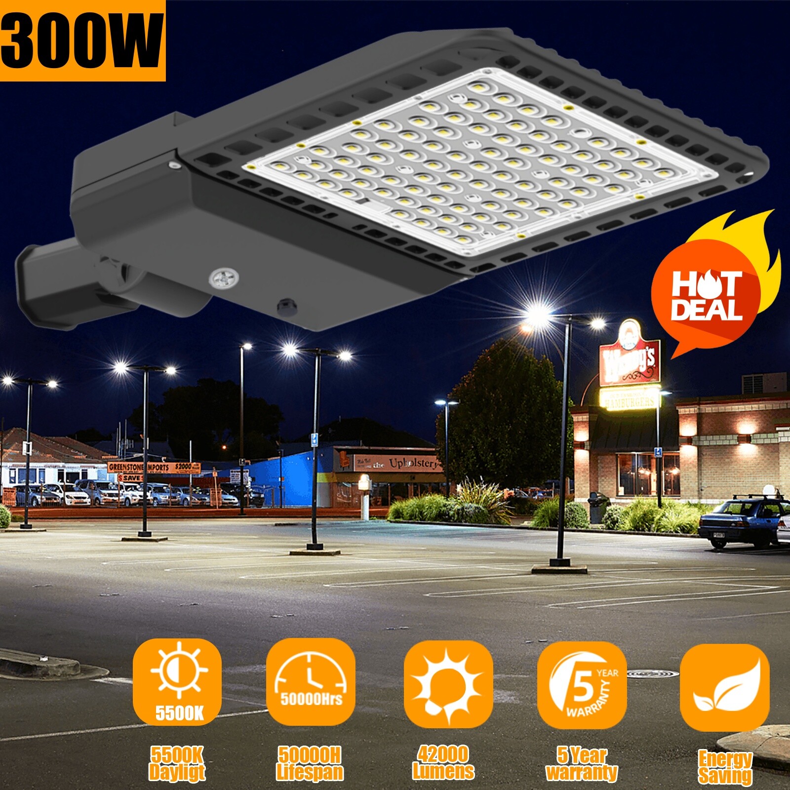 300W Outdoor LED Parking Lot Light with Dusk to Dawn Photocell,42000LM (140LM/W)