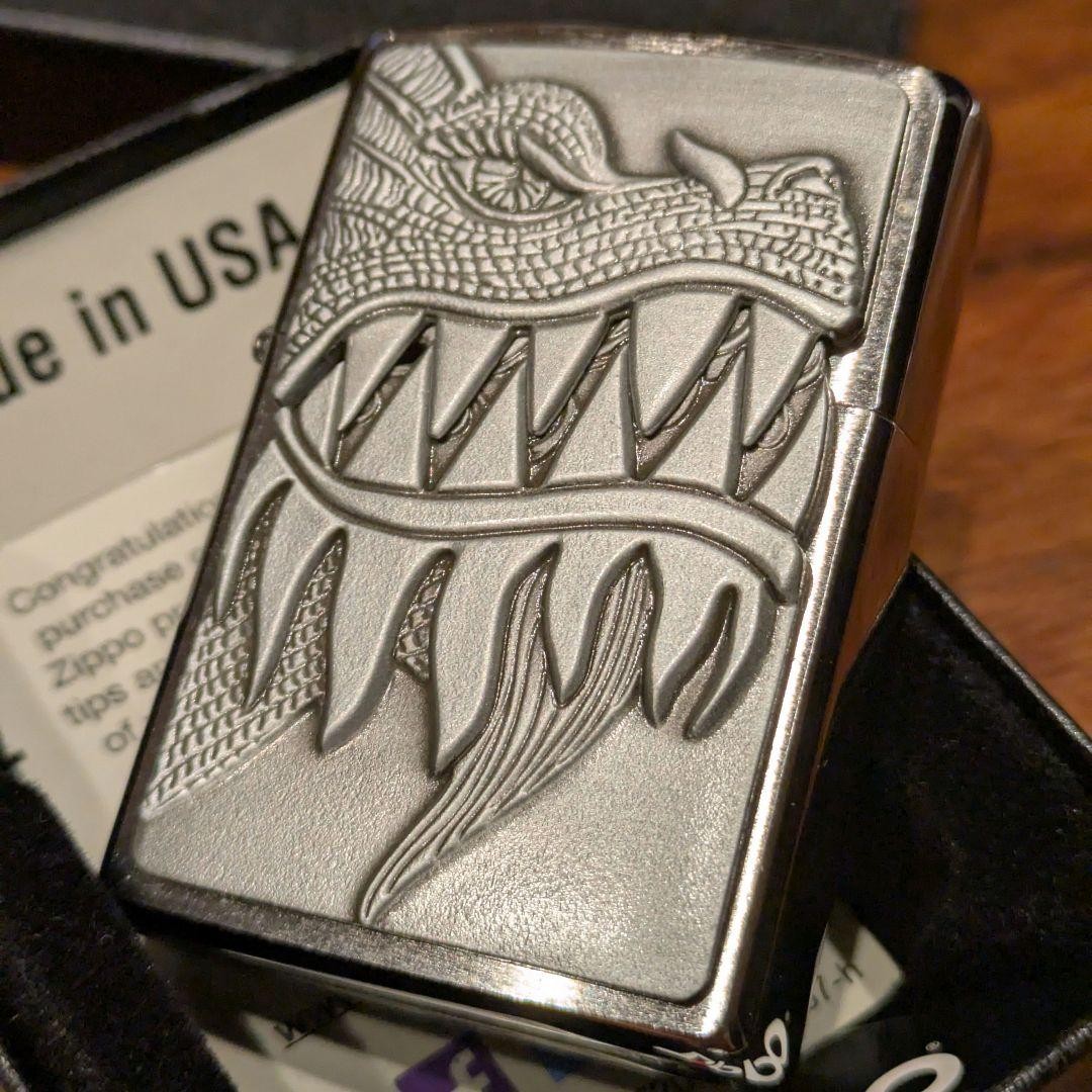 Dragon, Flame, Trick Zippo, Silver