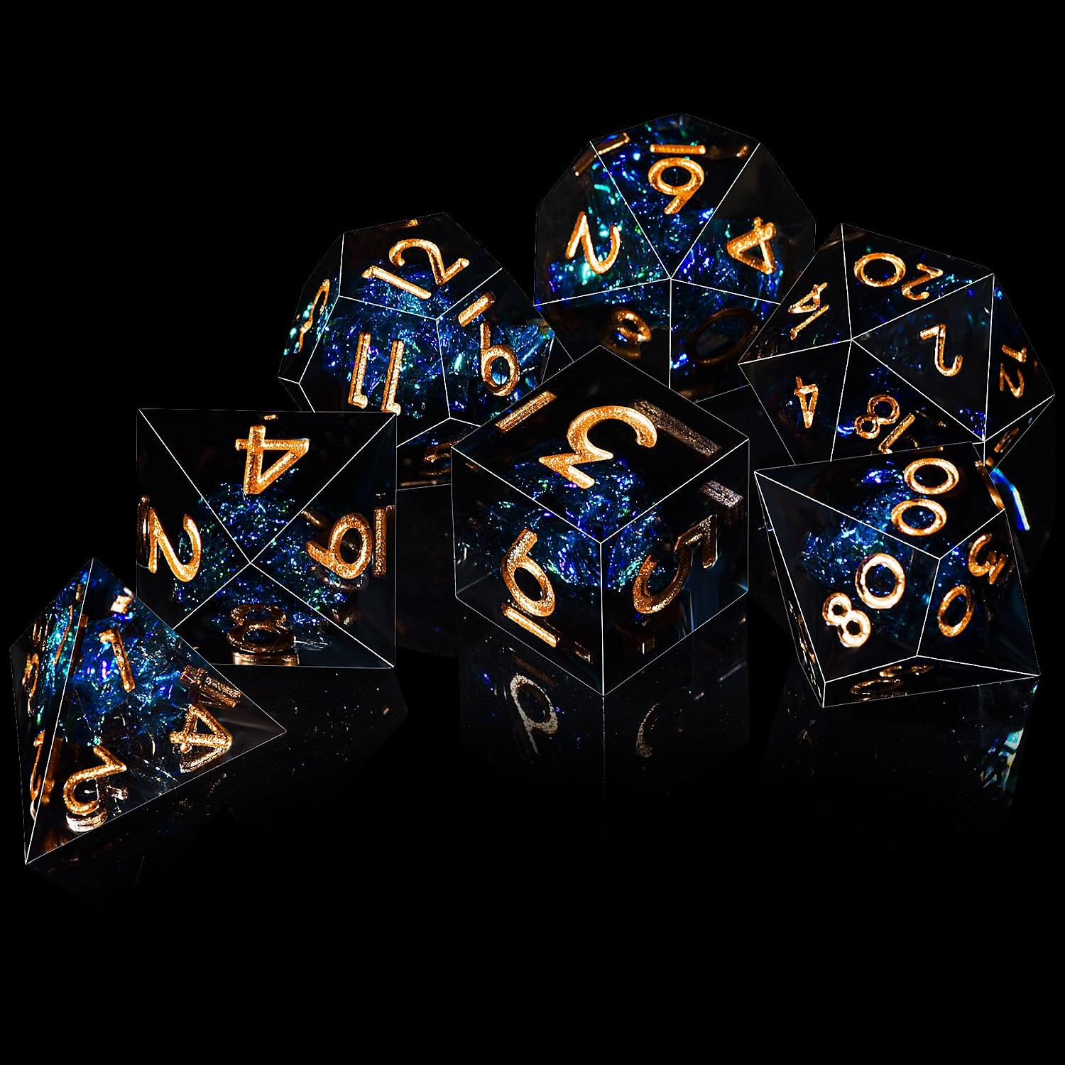 7-Die DND Dice Set Handmade Sharp Edge Polyhedral Dice for Dungeons
