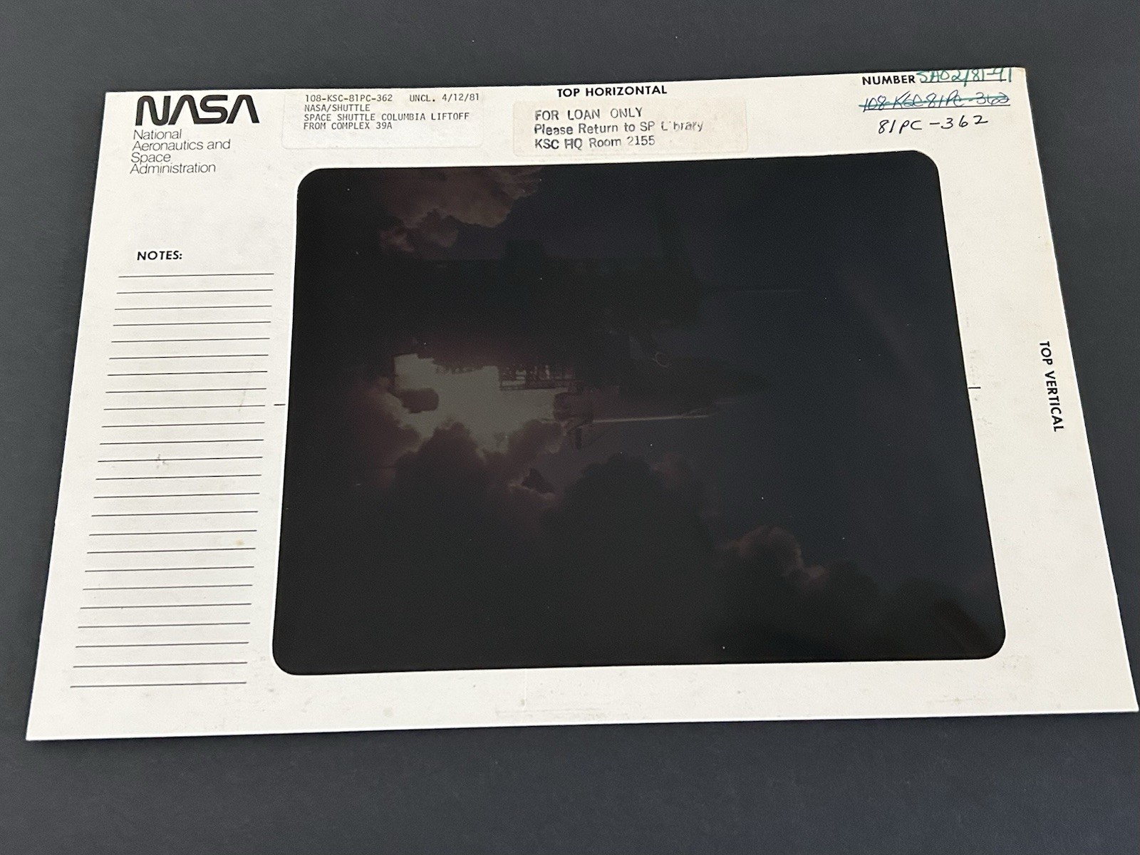 1981 NASA KSC Space Shuttle Columbia STS-1 Liftoff Presentation Transparency-362