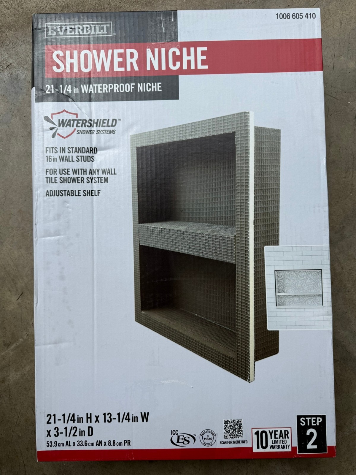 Everbilt EVB1220N Watershield 13.25" x 21.25" x 3.5" Shower Niche 1006 605 410