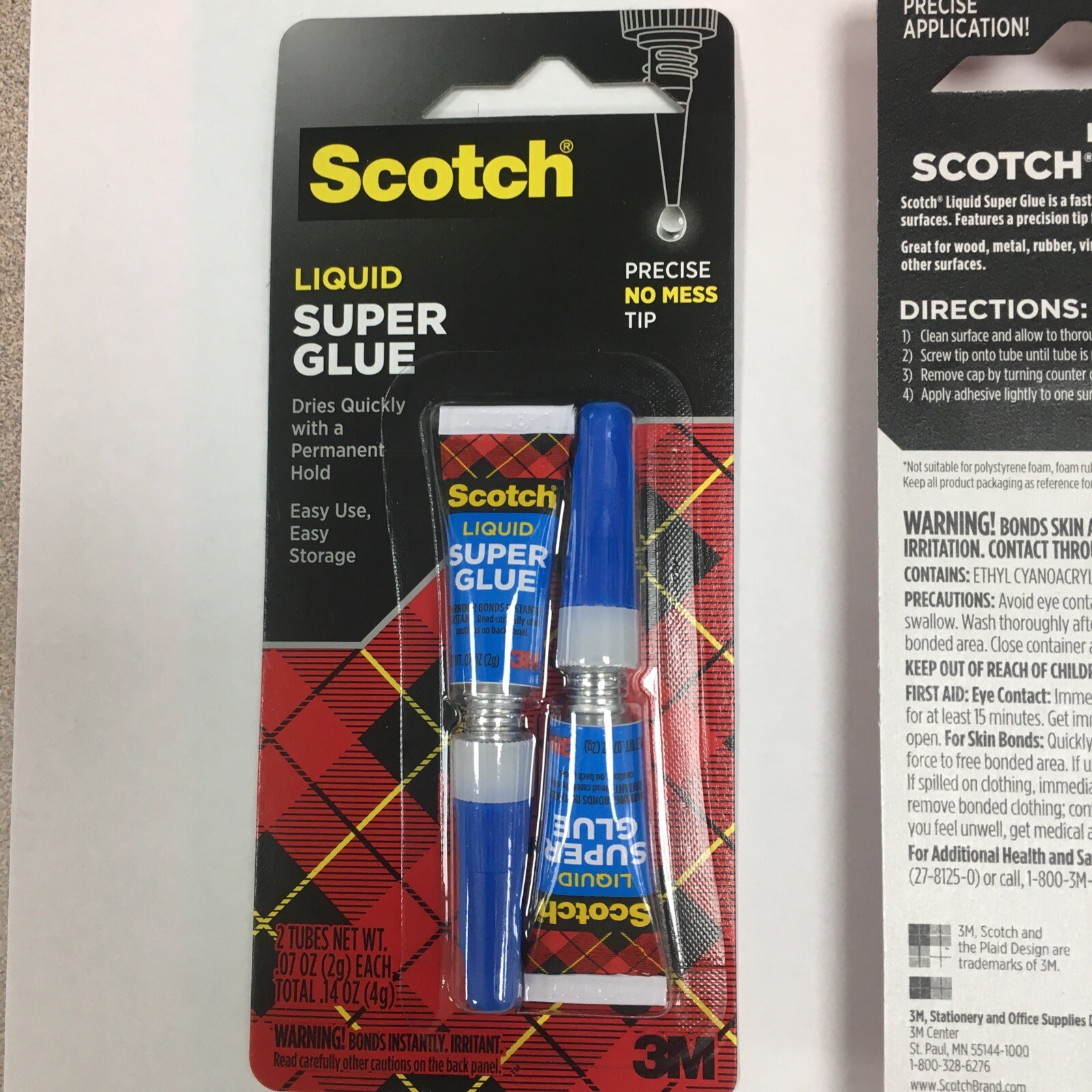 Super Glue Liquid 2 x 2Pkg .07oz (4 Bottles) 051111025949 Scotch - Free Shipping