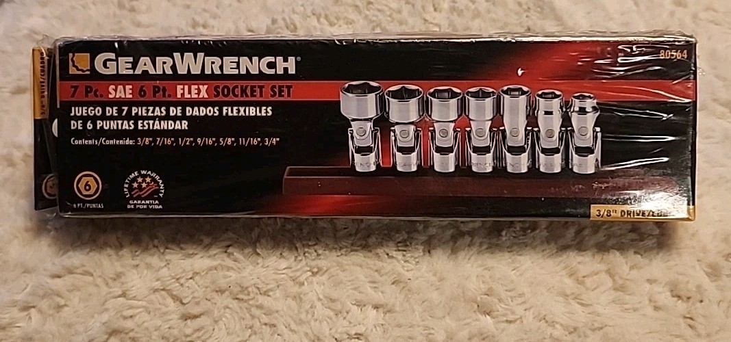 Gearwrench 7pc SAE6 Ot Flex Socket Set #80564- New