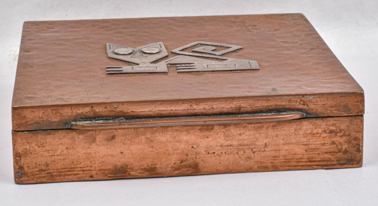 RARE! G Laffi Copper & Sterling Mid Century Cigarette Covered Box & Ashtray