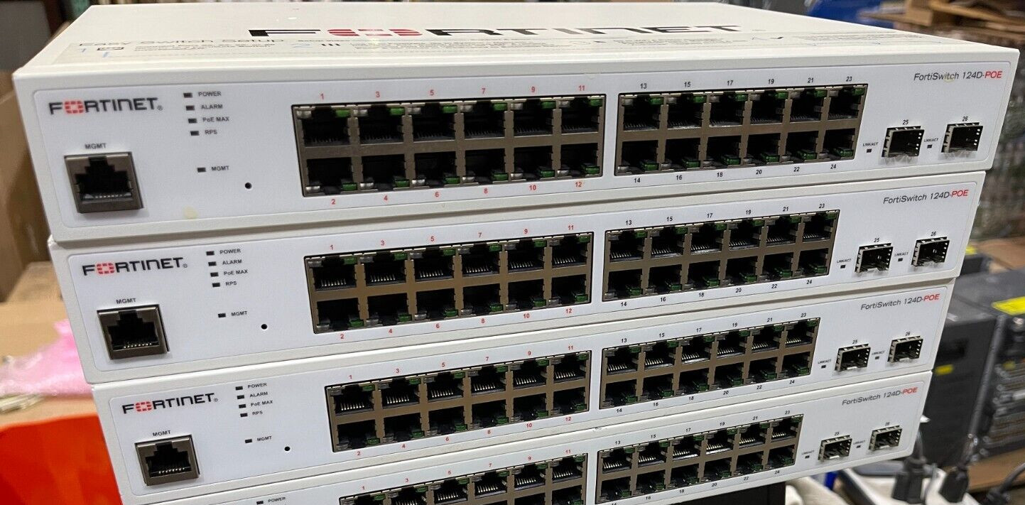 Fortinet FortiSwitch FS-124D-POE 24 Port Gigabit Ethernet Switch UNREGISTERED!