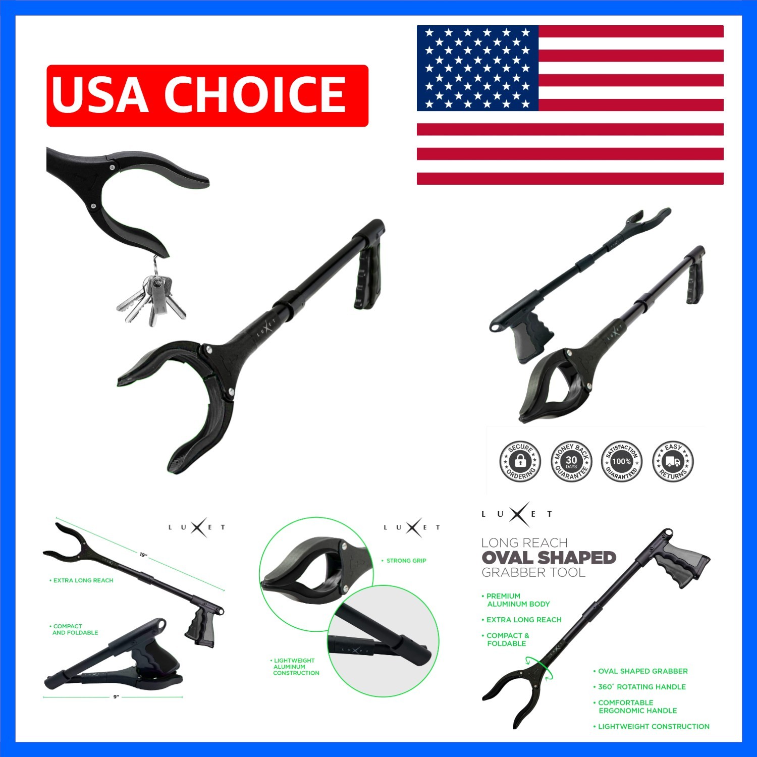 Grabber Tool 19" Aluminum Magnetic Claw, Rotating Lightweight Foldable Reache...