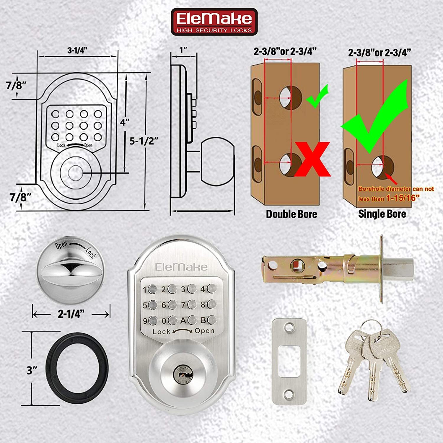 Mechanical Keypad Deadbolt Keyless Entry Door Lock with Handle knob Reversible